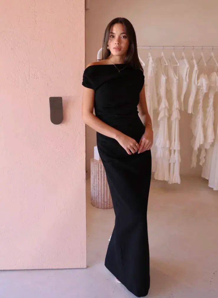 By Nicola Vivian Crepe Maxi Dress Black Size 14 photo 2