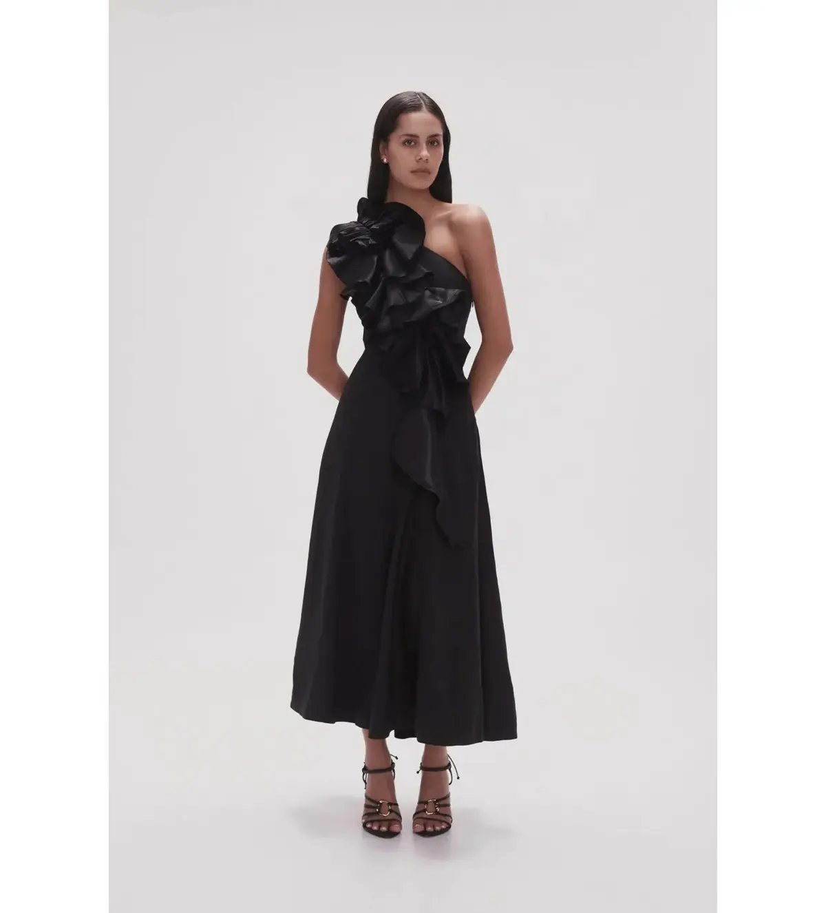 Aje Adelia Ruffle Midi Dress Black Size S/AU 8 photo 2