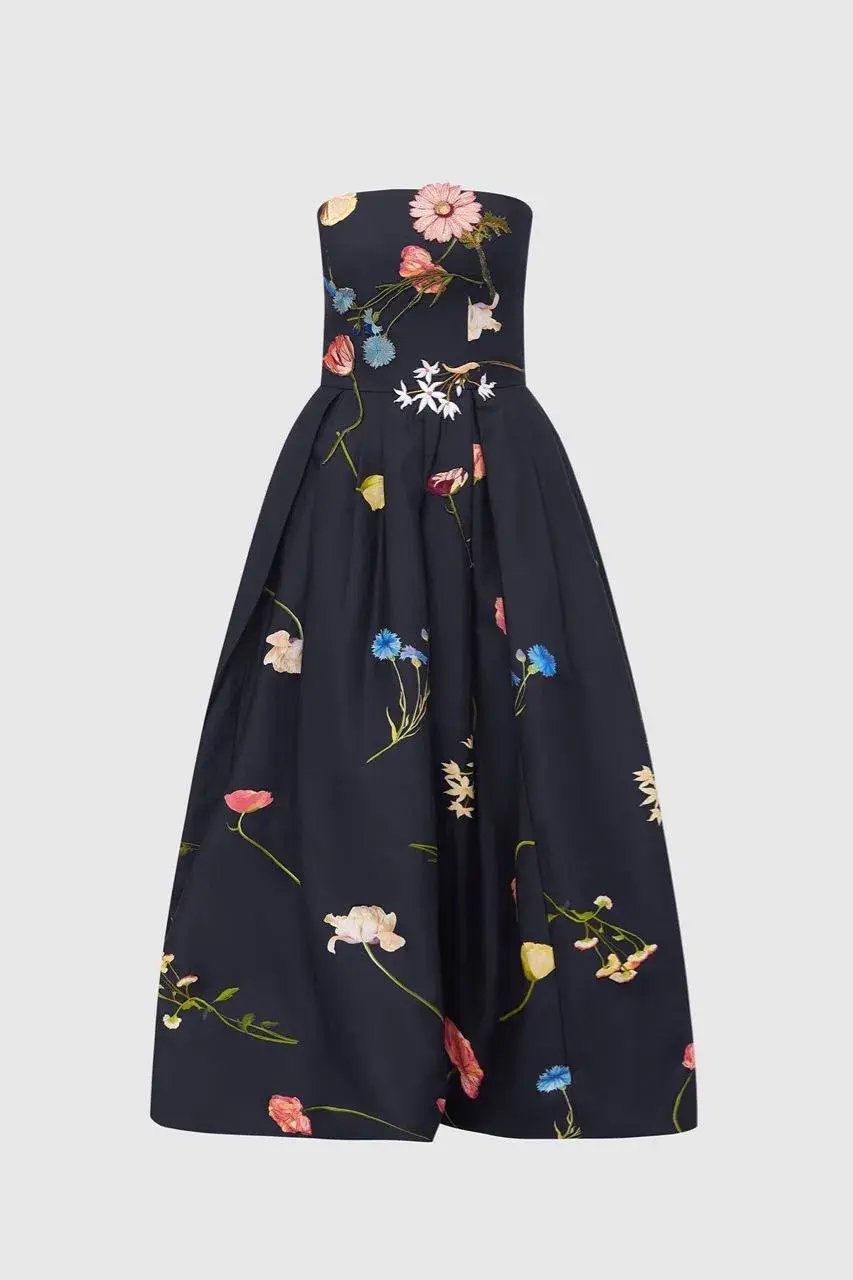 Leo Lin The Fields Embroidered Bustier Midi Dress Black Size 8 photo 2