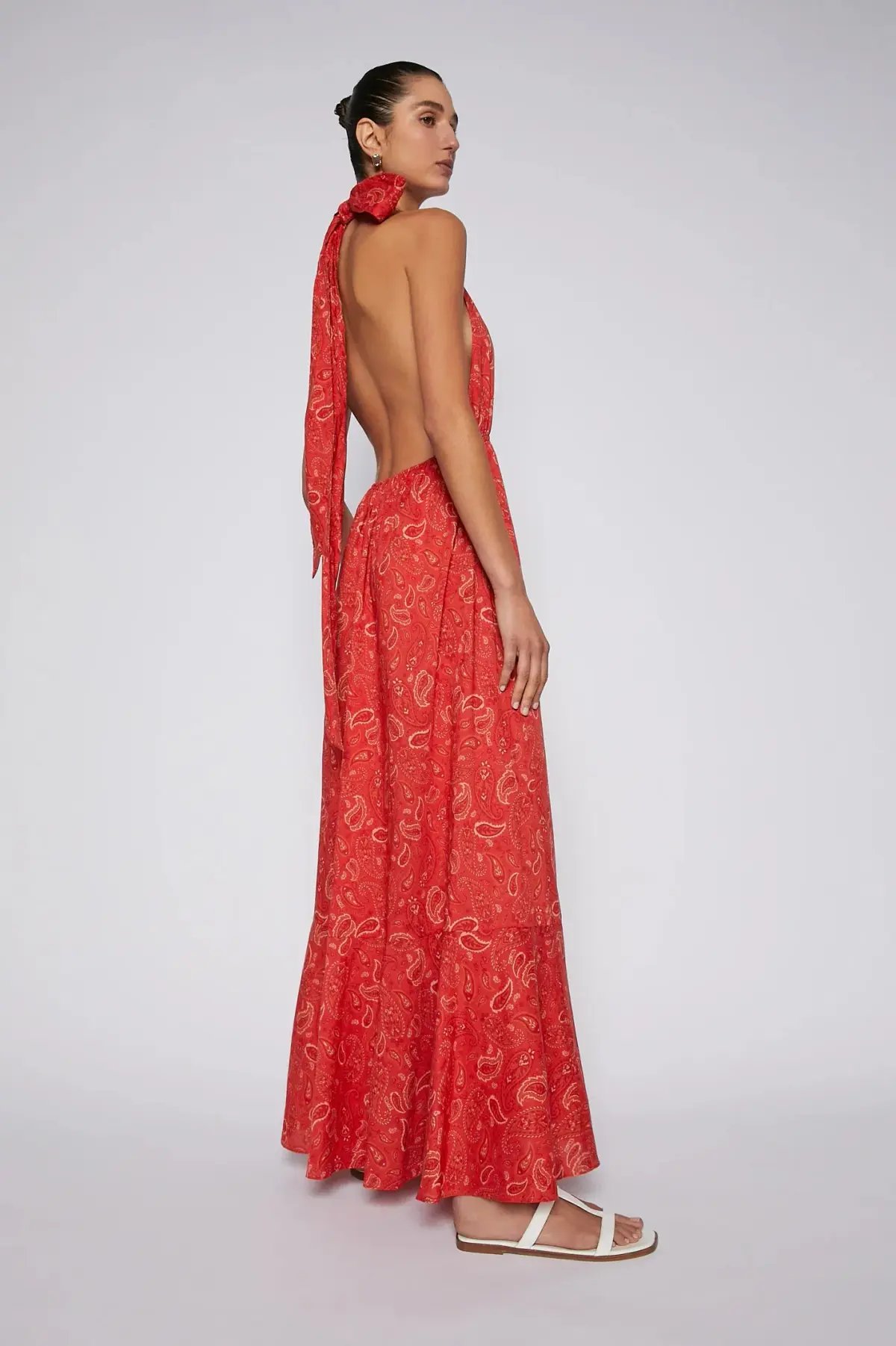 Scanlan Theodore Cotton Paisley Halter Dress Red Size AU 8 photo 2