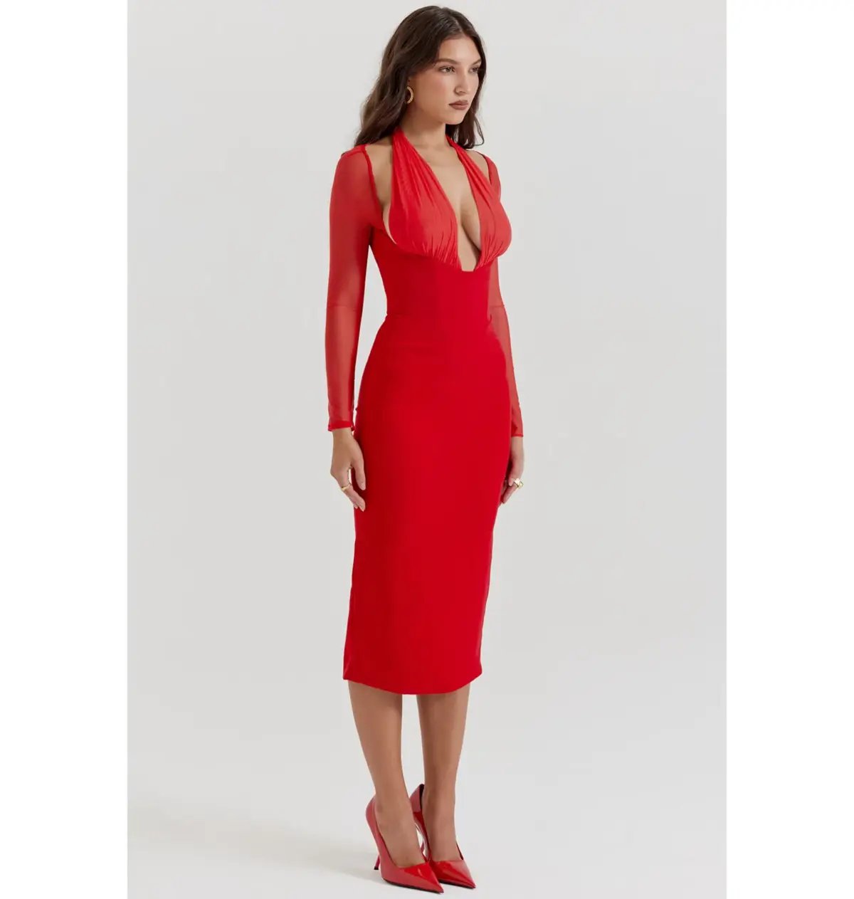 House of CB Yasmin Plunge Midi Dress Scarlet Size S/AU 8 photo 2