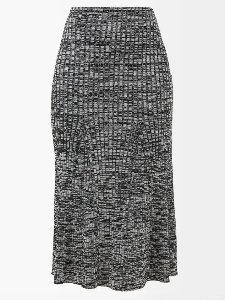 Self Portrait Crossover Front Ribbed Knit Cropped Top & Midi Skirt Set Black Size M / Au 10 photo 5