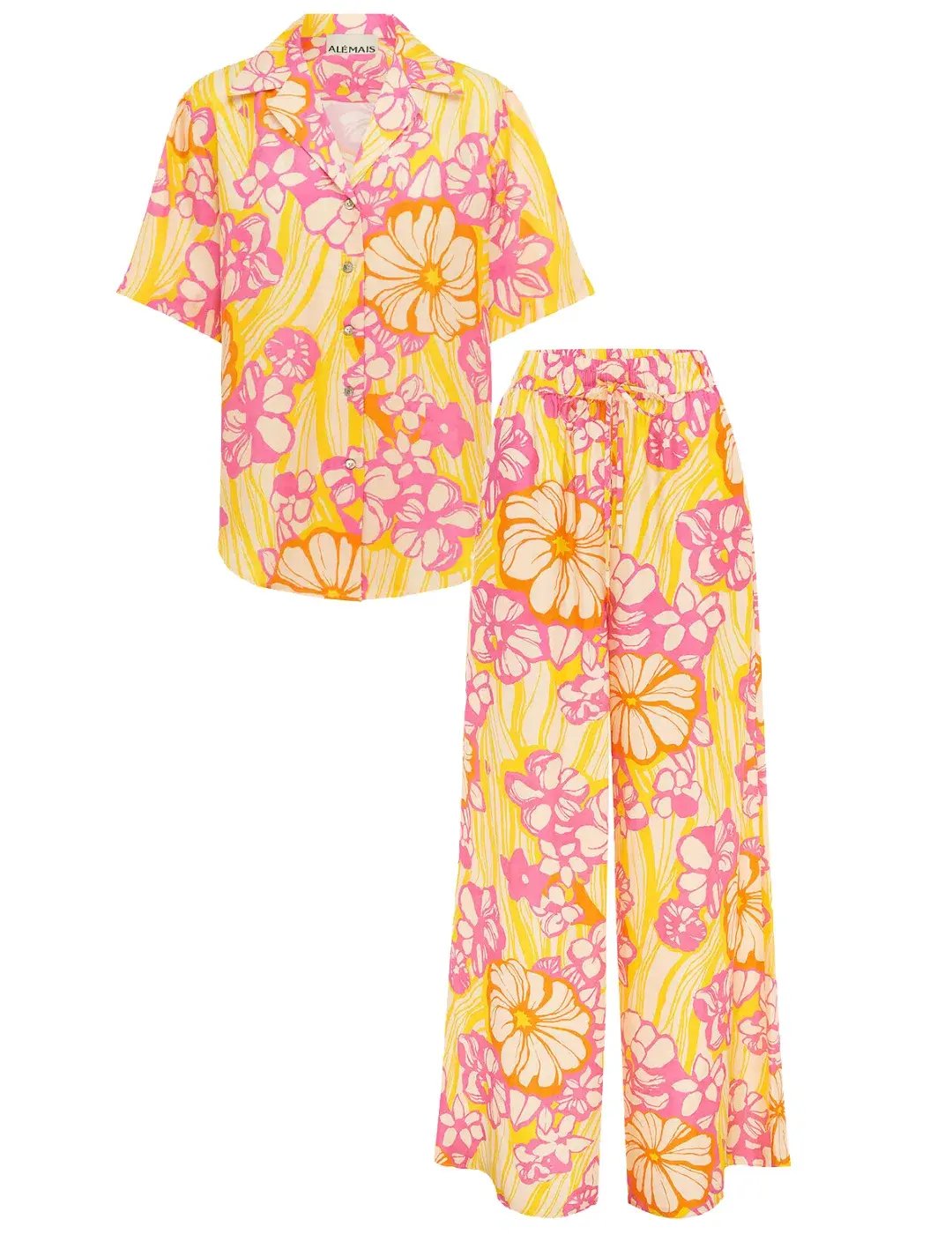 Alemais Fenella Silk-Twill Shirt and Pant Set Floral Size 8 photo 3