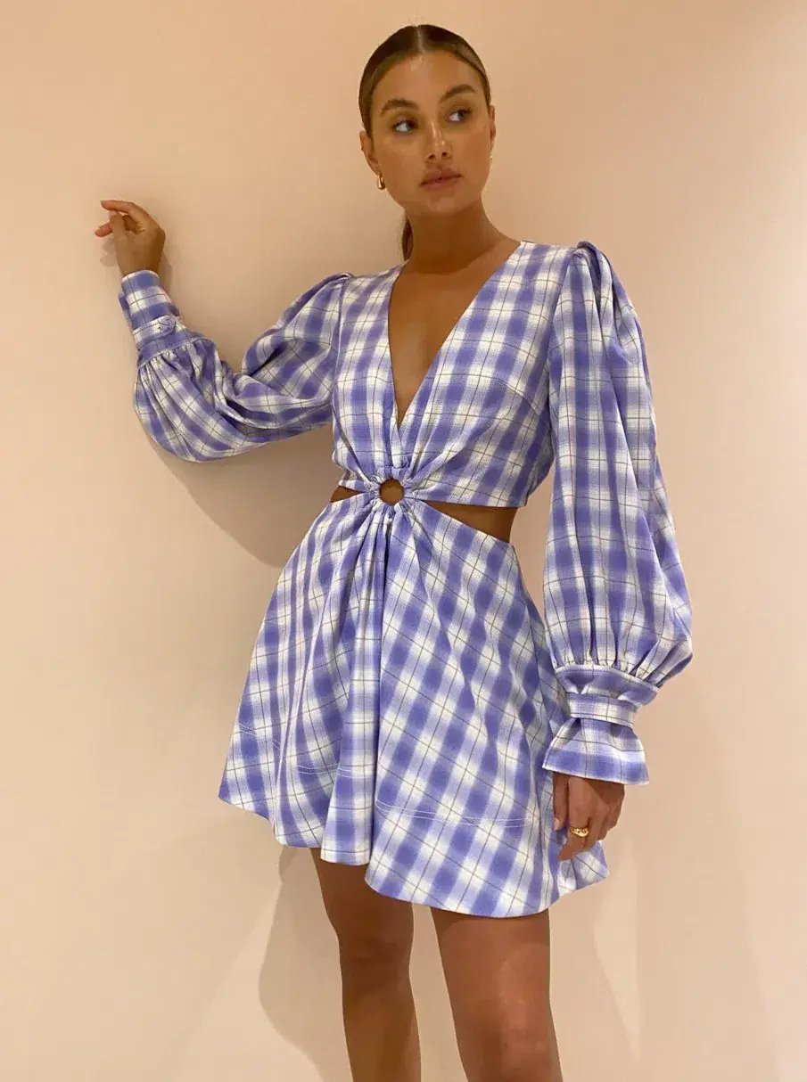 By Nicola Chevron Mini Dress in Grape Plaid Print Size 8 photo 3