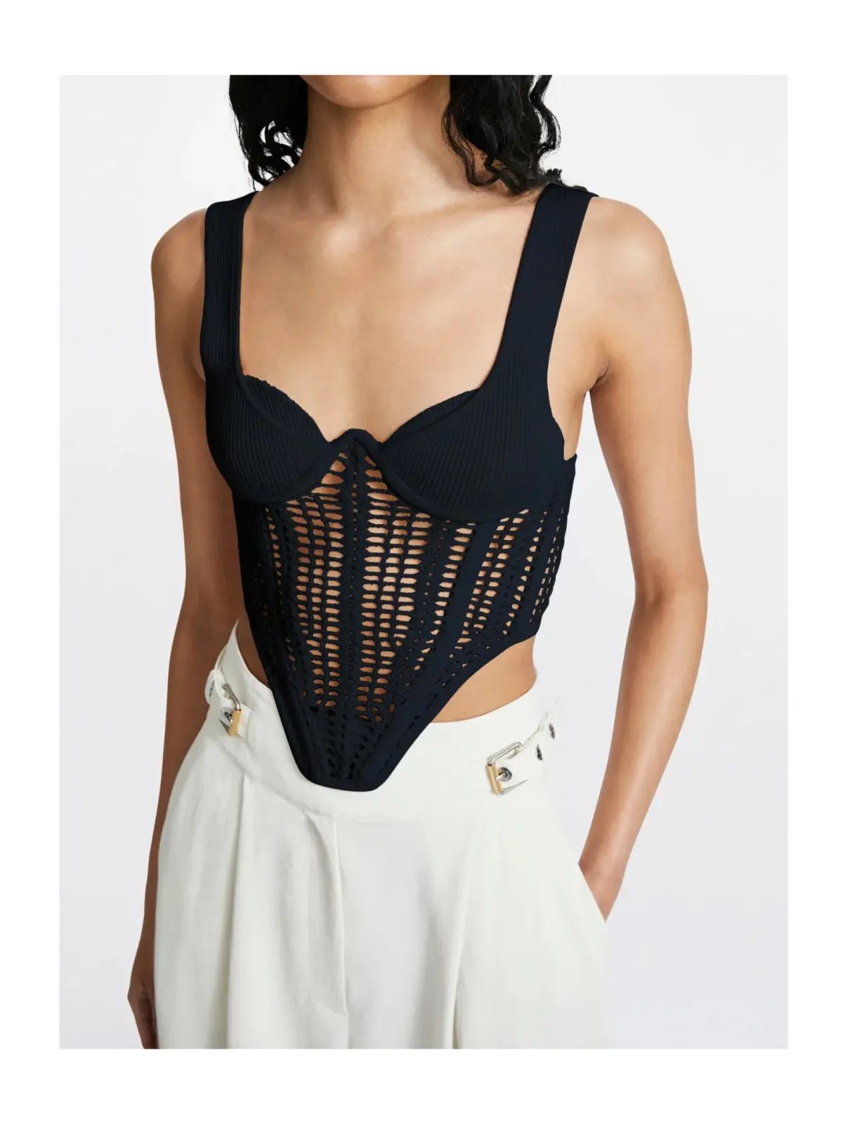 Dion Lee Crochet Knitted Corset Top Black Size 8 photo 3