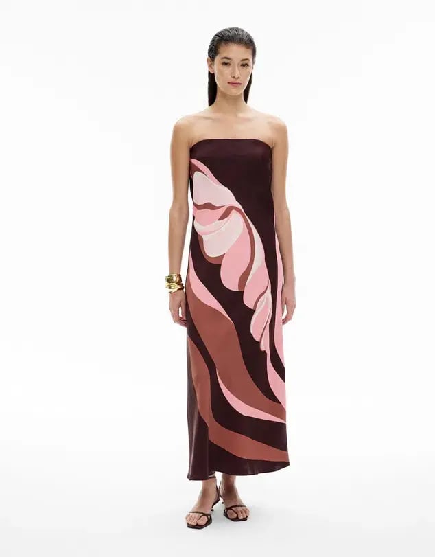 Witchery Strapless Maxi Dress Aubergine Print Size AU 8 photo 2