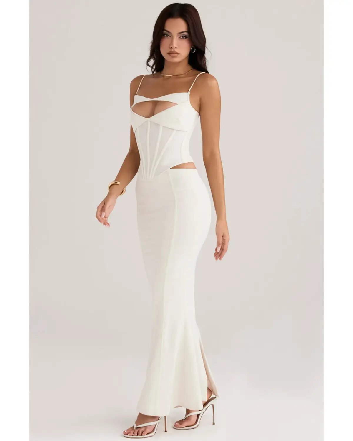 House Of CB Paloma Corset Maxi Dress Ivory Size AU 14 photo 2