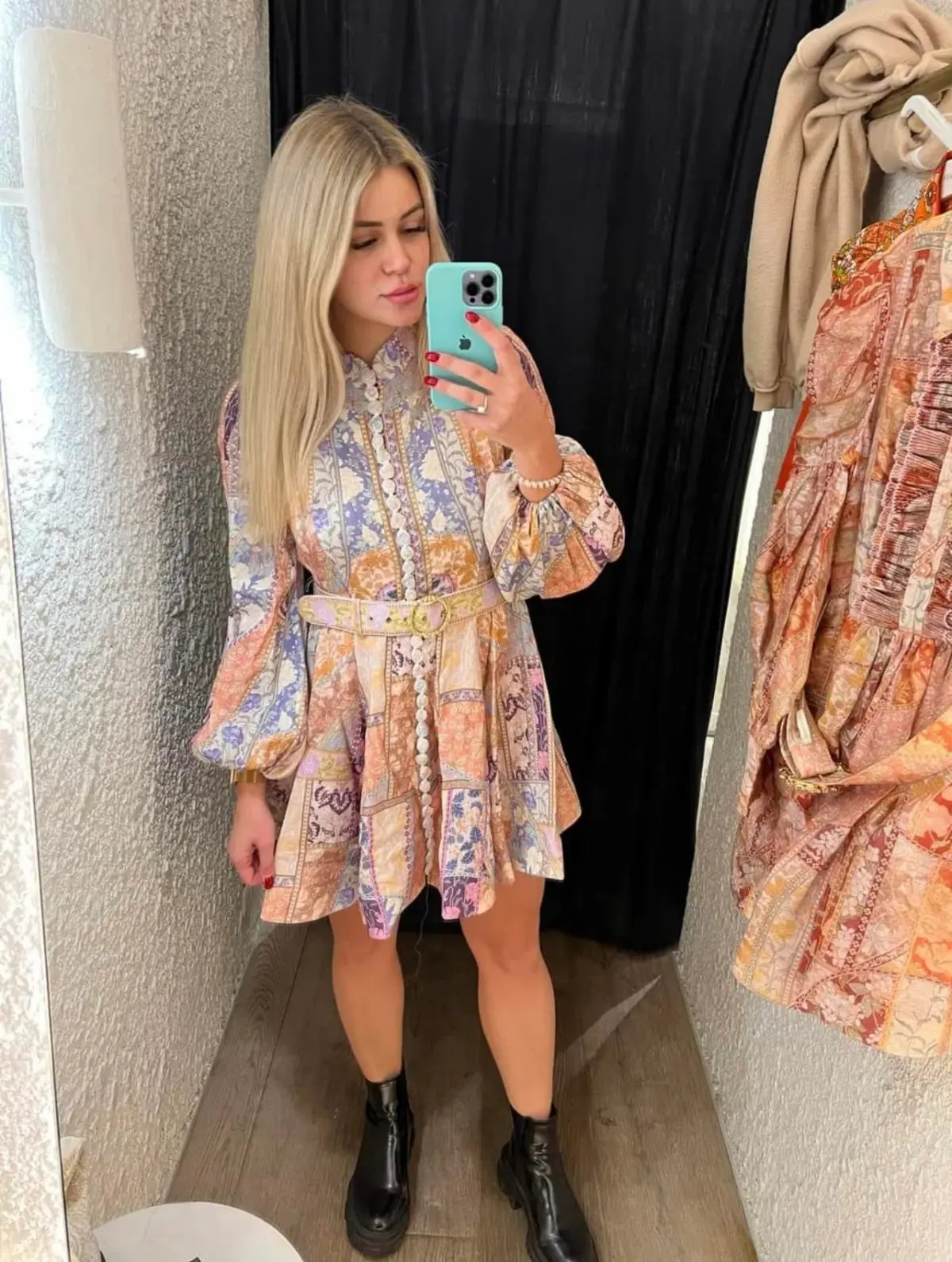Zimmermann Stargazer Kaleidoscope Buttoned Mini Dress Multi Swirl Floral Print Size 2 / AU 12 photo 2