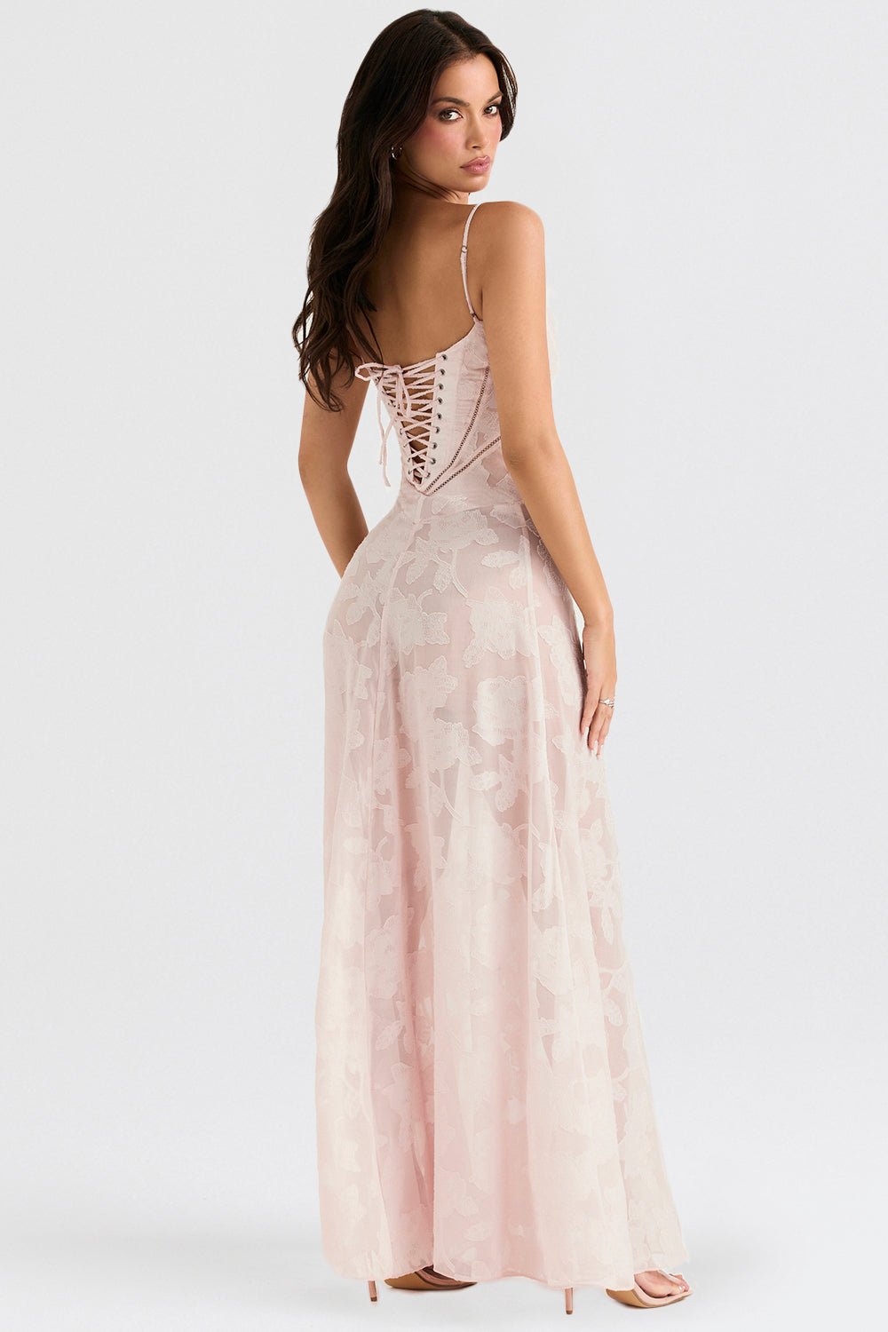 HOUSE OF CB SEREN FLORAL LACE BACK MAXI DRESS - SOFT PINK photo 4