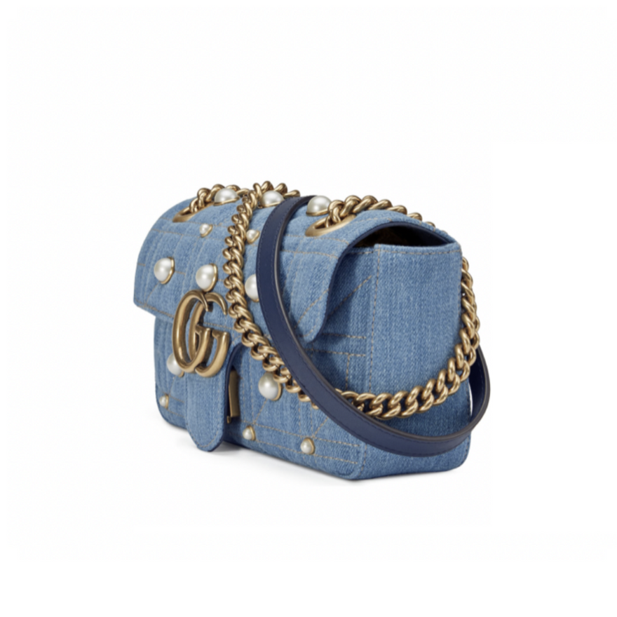 Gucci Gg Denim Pearl Shoulder Bag photo 2