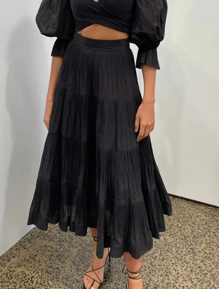 Zimmermann Pleated Midi Skirt in Black Size 1/AU 10 photo 4