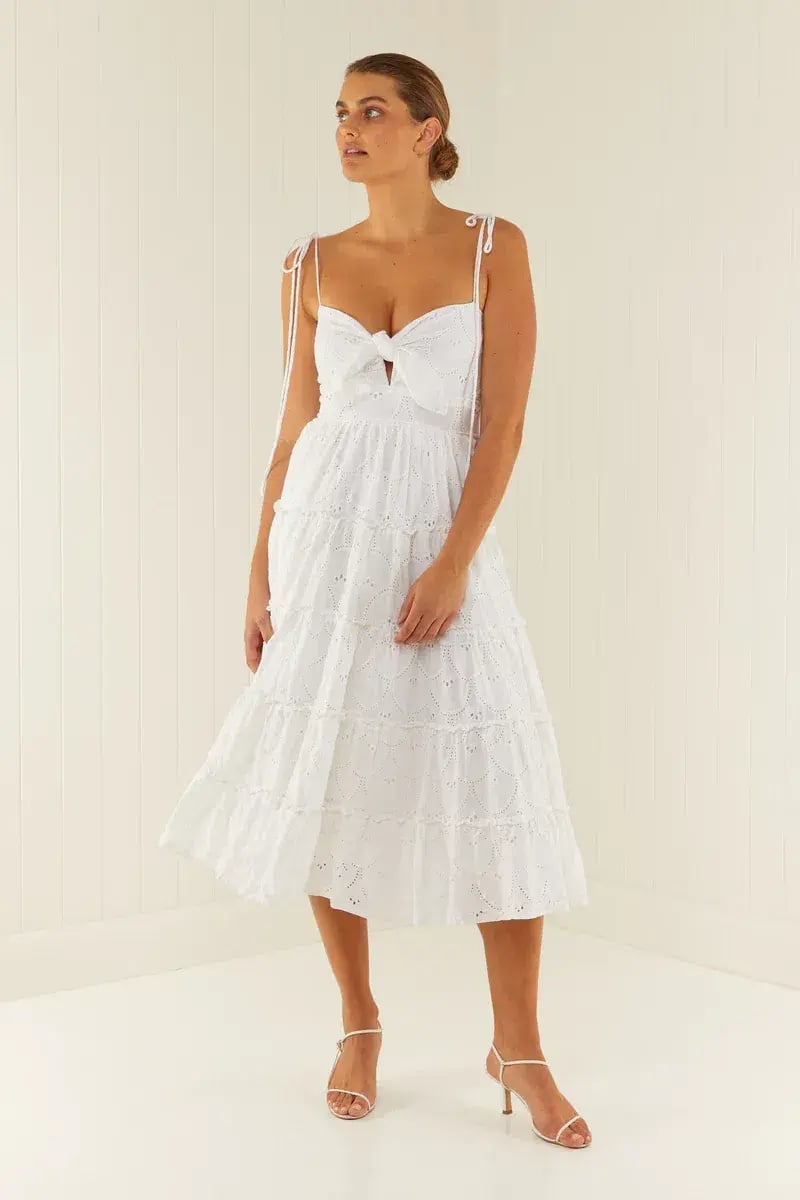 Palm Noosa James Midi Dress in White Linen Size 12 photo 3