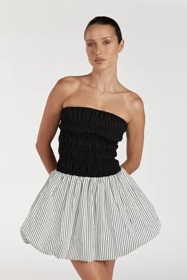 DISSH Stockholm Stripe Silk Blend Mini Dress Black/White Size 6 photo 2