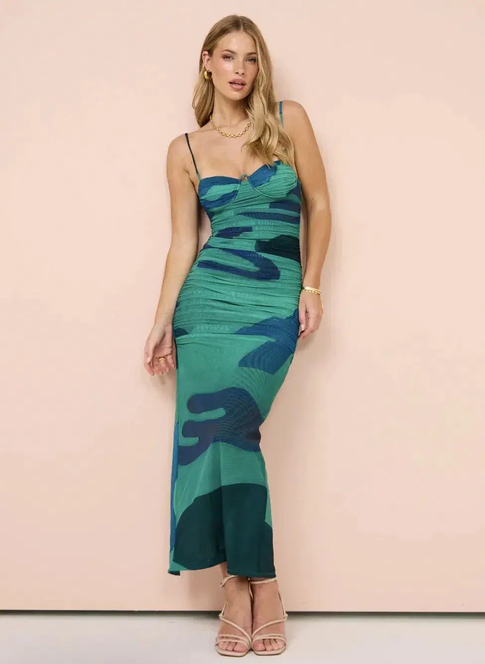 Sir the Label Frankie Gathered Midi Dress Green Multi Size 10 photo 2