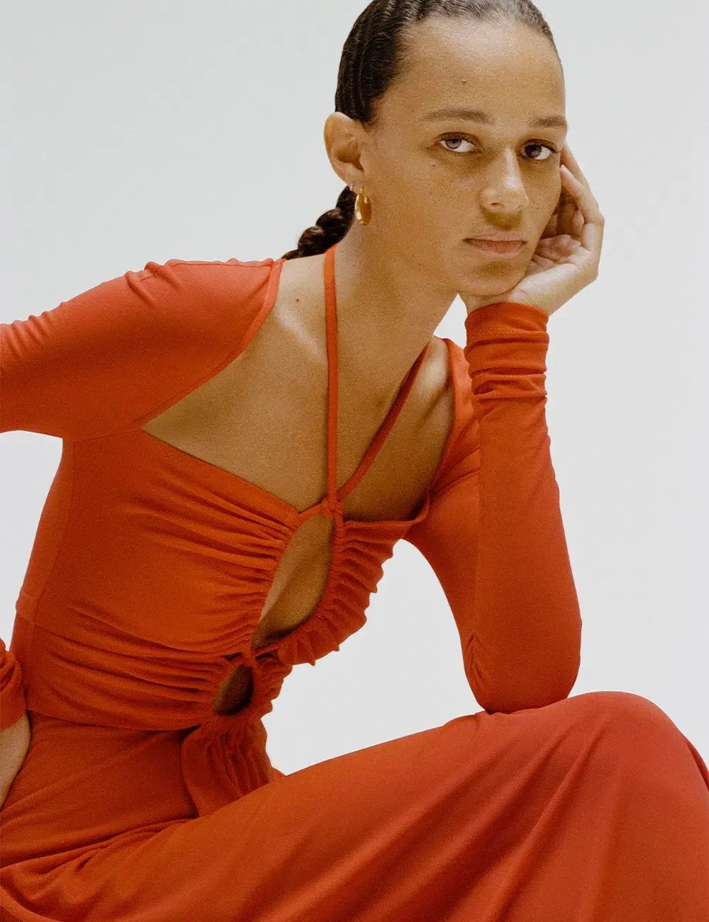 Proenza Schouler Matte Jersey Drawstring Dress Orange Size 6 photo 4