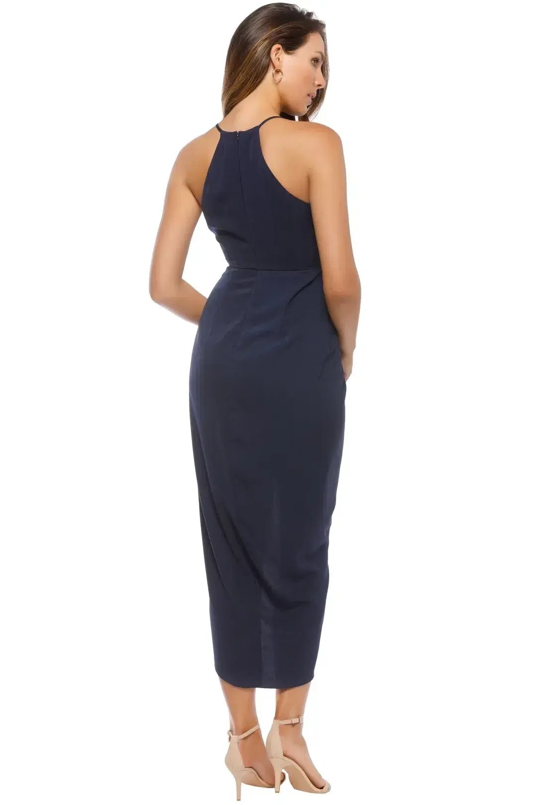 Shona Joy High Neck Ruched Dress in Navy Size 6 photo 3