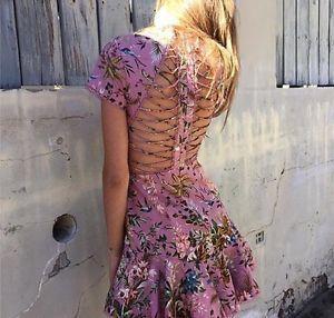 Zimmermann Tropicale Lattice Mini Dress Pink Floral Size 0 / AU 8 photo 9