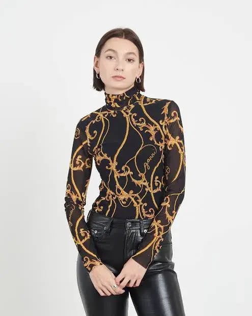 Ganni Printed Mesh Turtleneck Top Size 8 photo 2