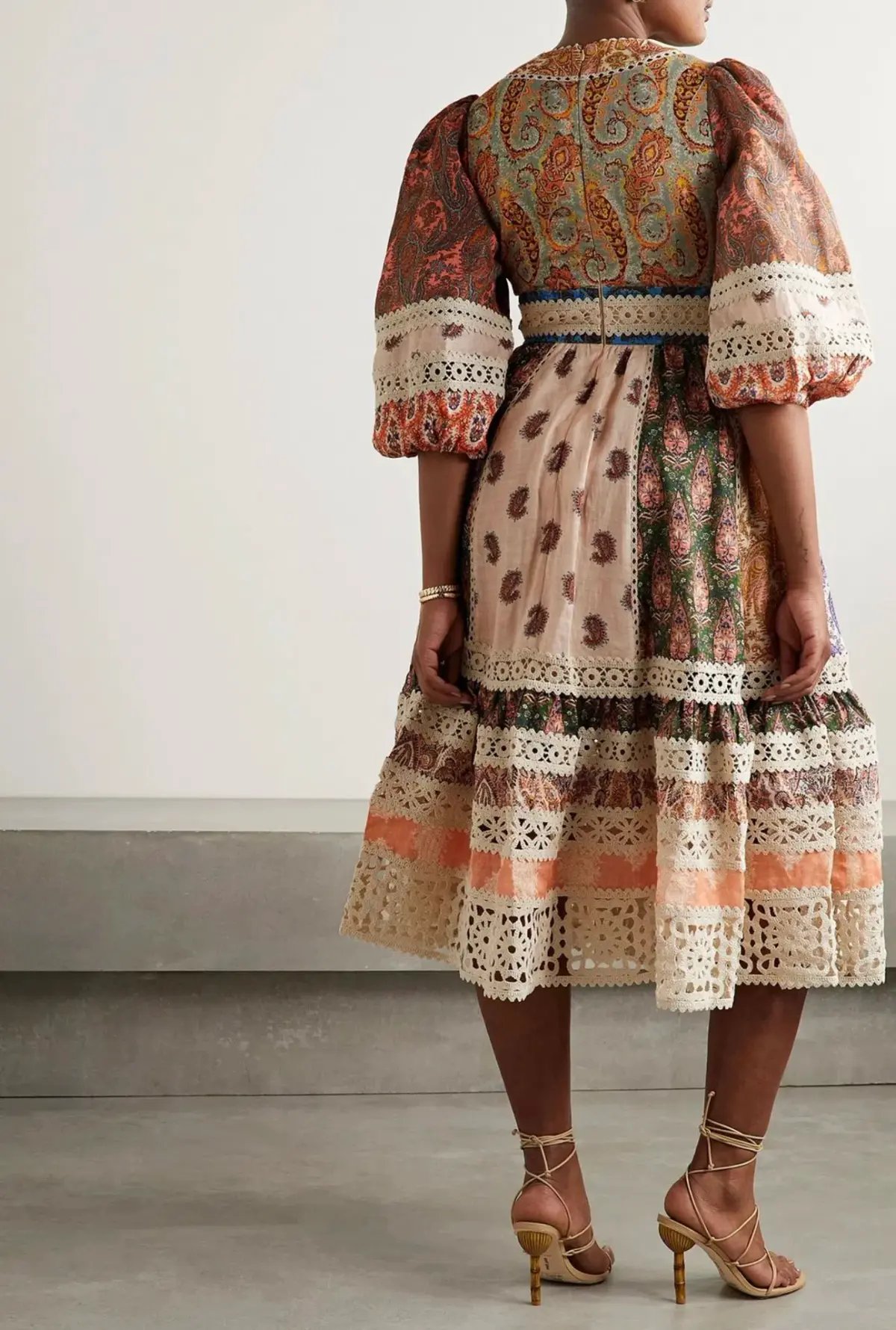 Zimmermann Crochet Trimmed Patchwork Ppaisley Midi Dress Print Size 1 / AU 10 photo 2