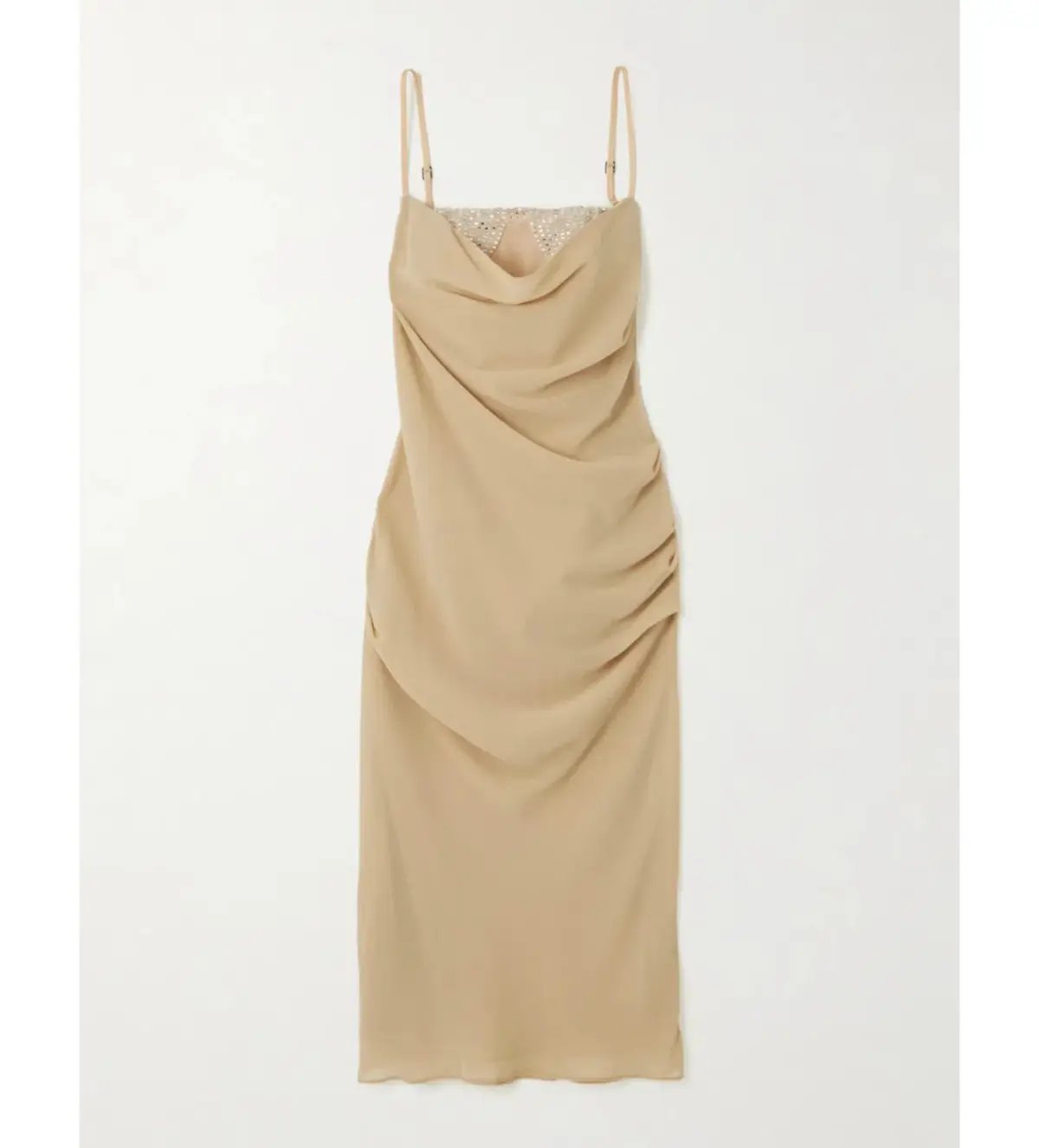 The Attico Crystal Embellished Draped Crepe Bustier Midi Dress Beige Size 8 photo 5