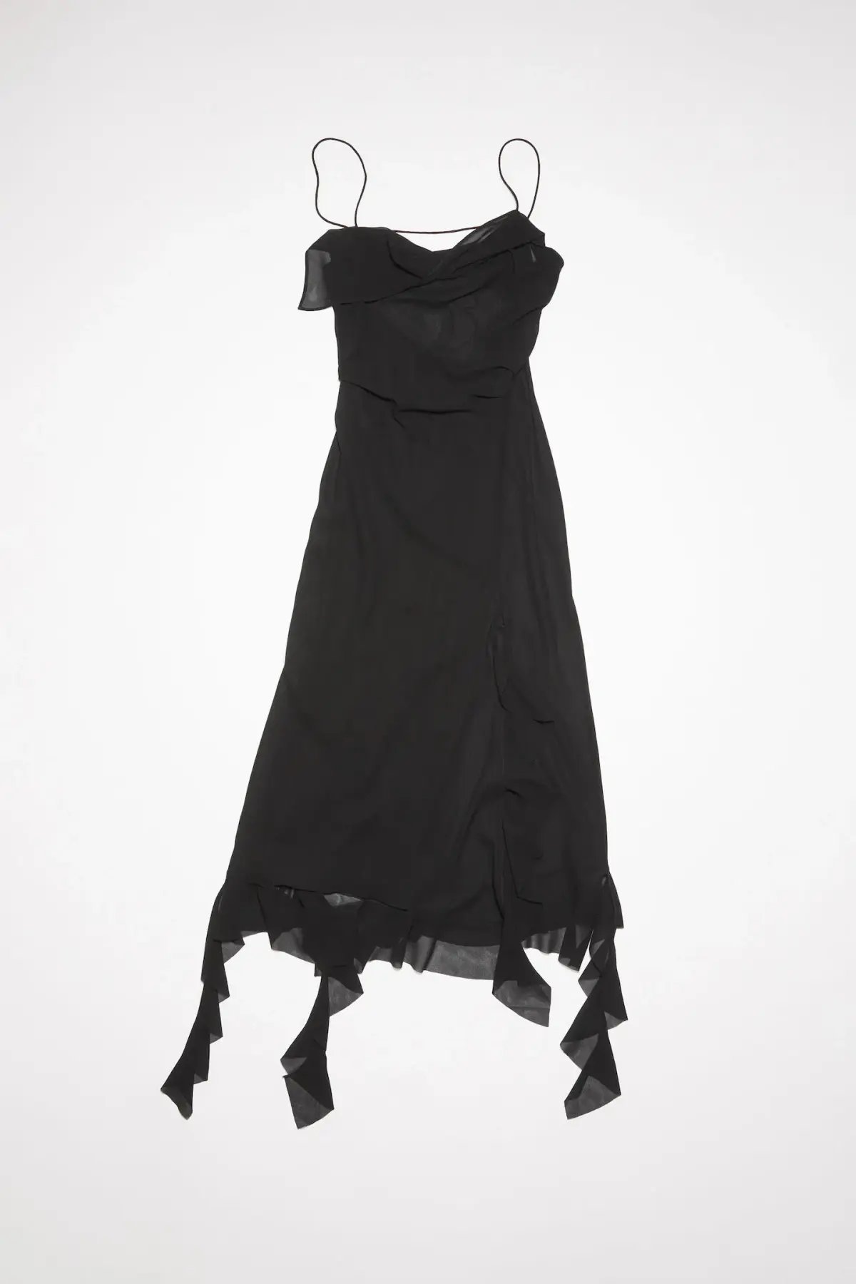 Acne Studios Asymmetrical Ruffled Midi Strap Dress in Black Size 10 photo 6