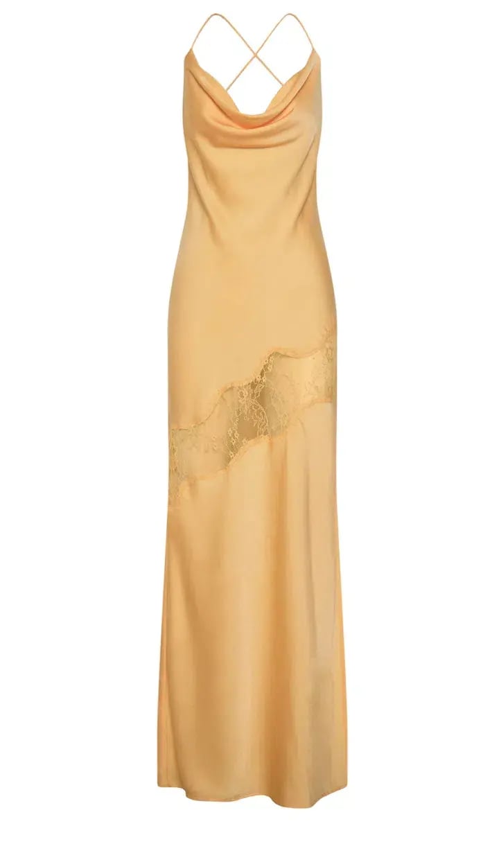Meshki Chandra Lace Detail Satin Maxi Dress Lemon Size 6 photo 4