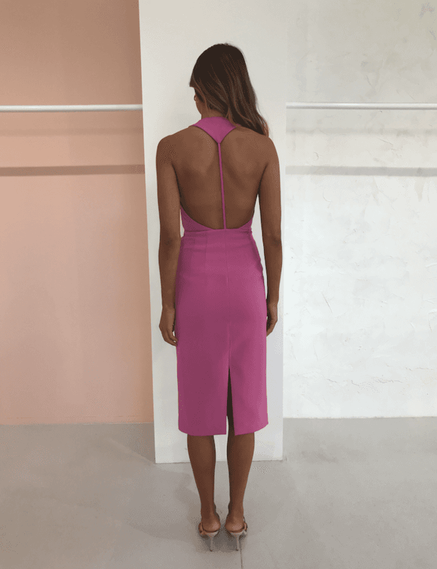 By Johnny String T-Back Plunge Midi Dress Pink Size AU 12 photo 2
