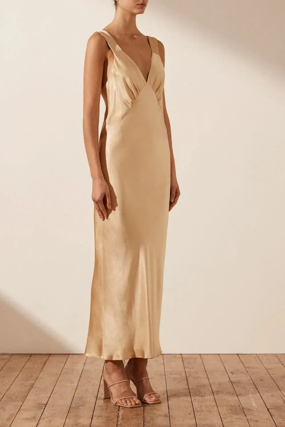 Shona Joy Felicity Plunge Midi Dress Porcini Gold Size 10 photo 2