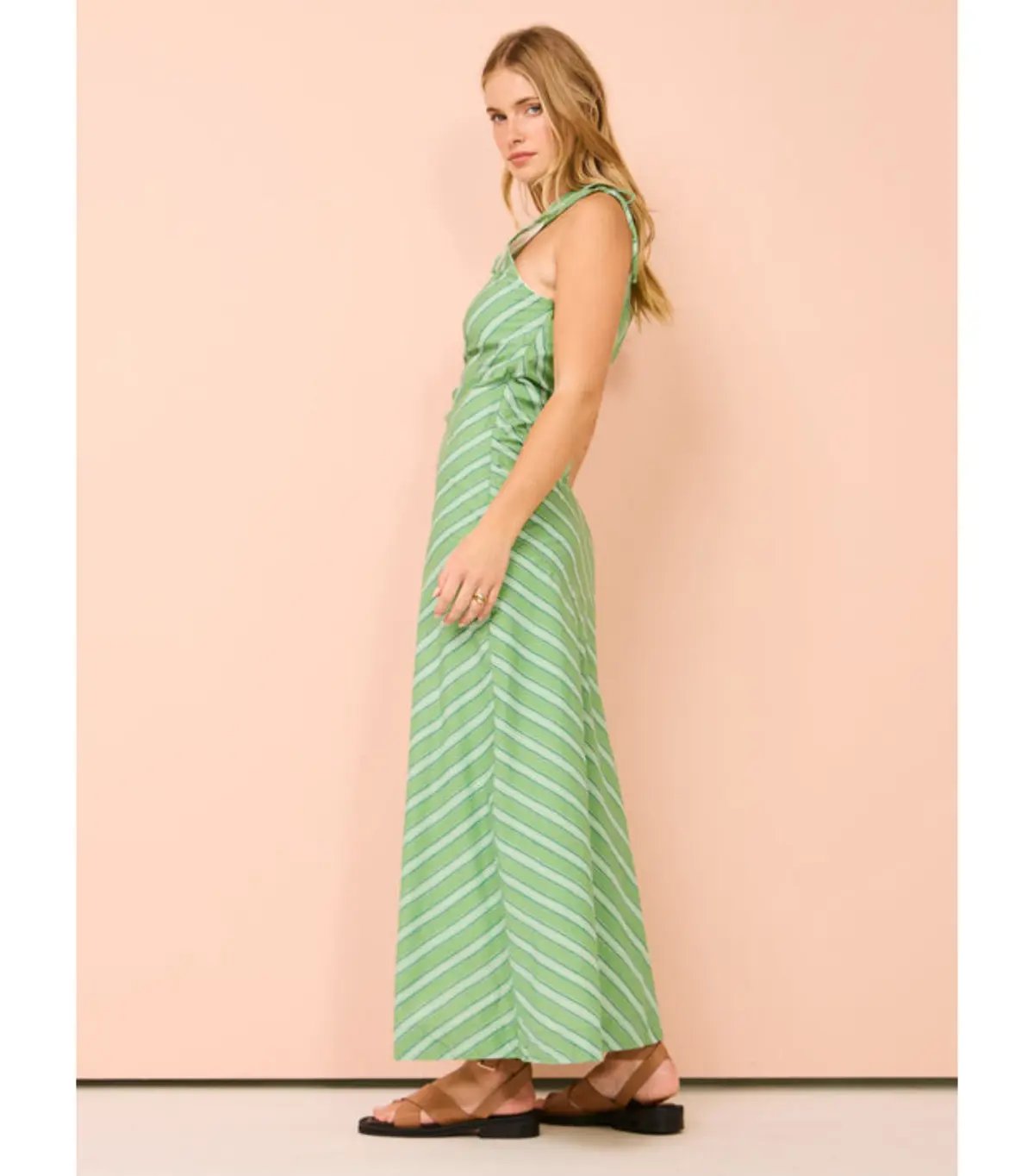 Faithfull Laureles Midi Dress in Akaia Stripe Green Size XS / AU 6 photo 2