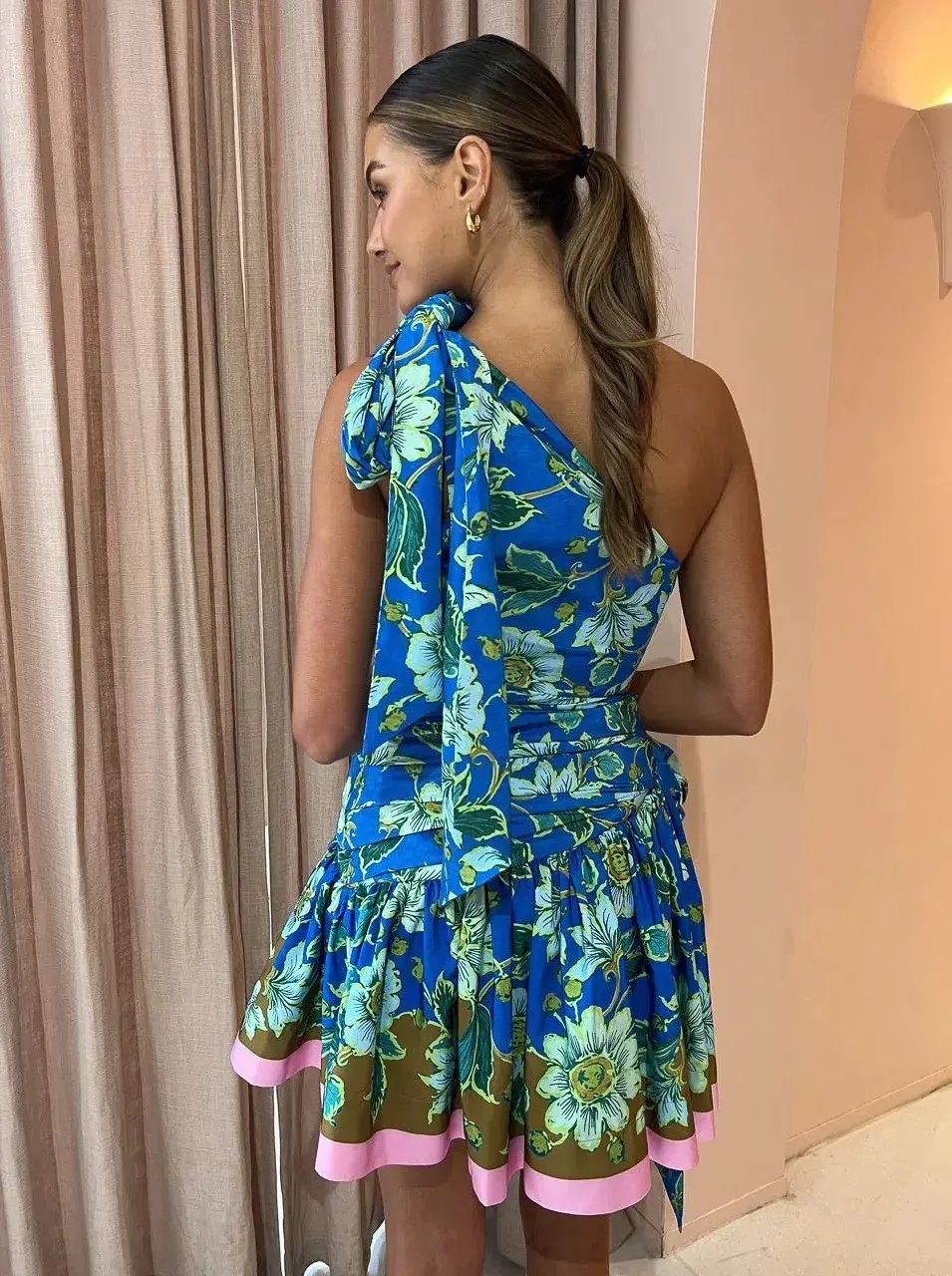Alemais Winnie One Shoulder Mini Dress Blue Floral Print Size 10 photo 2