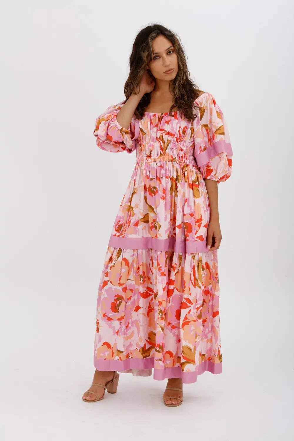 Acler Wayland Short Sleeve Printed Midi Dress Pink Floral Size 8 photo 5