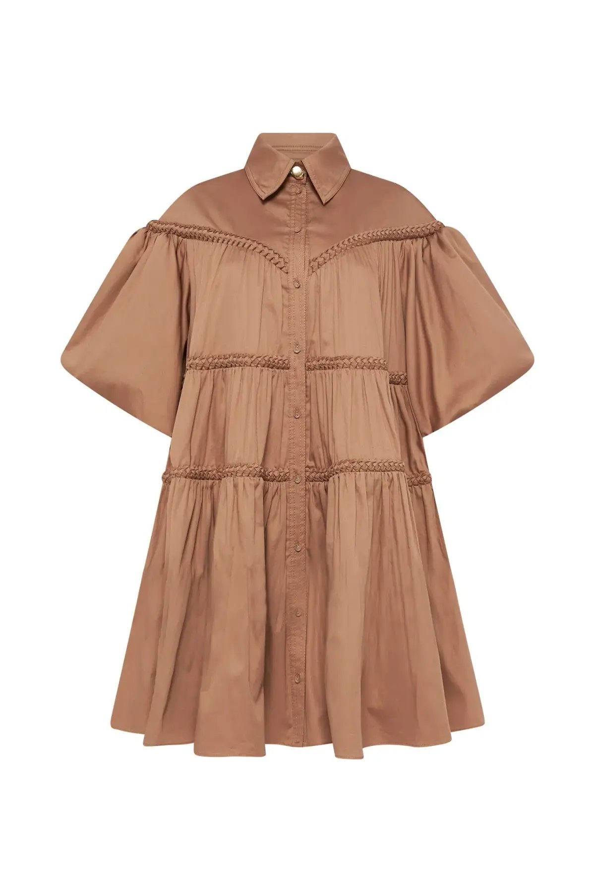 Aje Casabianca Puff Sleeve Shirt Smock Dress Walnut Brown Size 8 photo 6