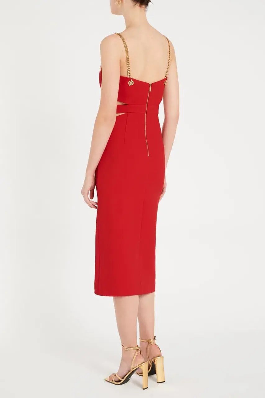 Rebecca Vallance Scarlett Chain Midi Dress Red Size 10 photo 5