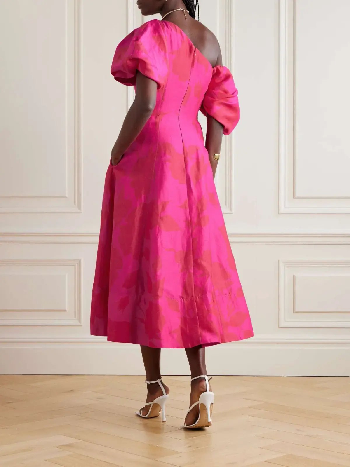 Aje Arista Tulip Sleeve Midi Dress Florescent Rose Pink Size AU 6 photo 2