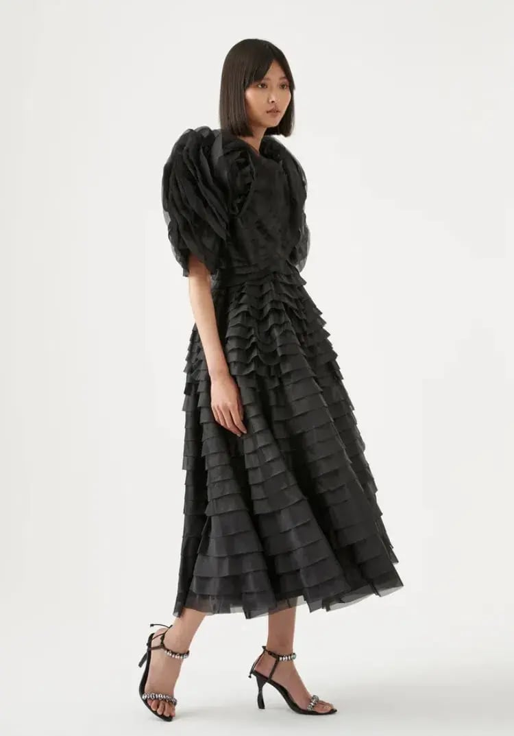 Aje Amour Ruffle Midi Dress Black Size 8 photo 2