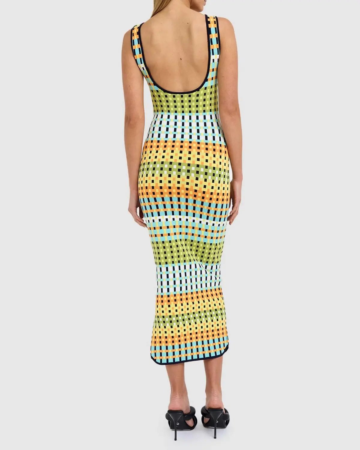 By Johnny Eve Grid Scoop Back Midi Dress Multi Size S/Au 8 photo 3