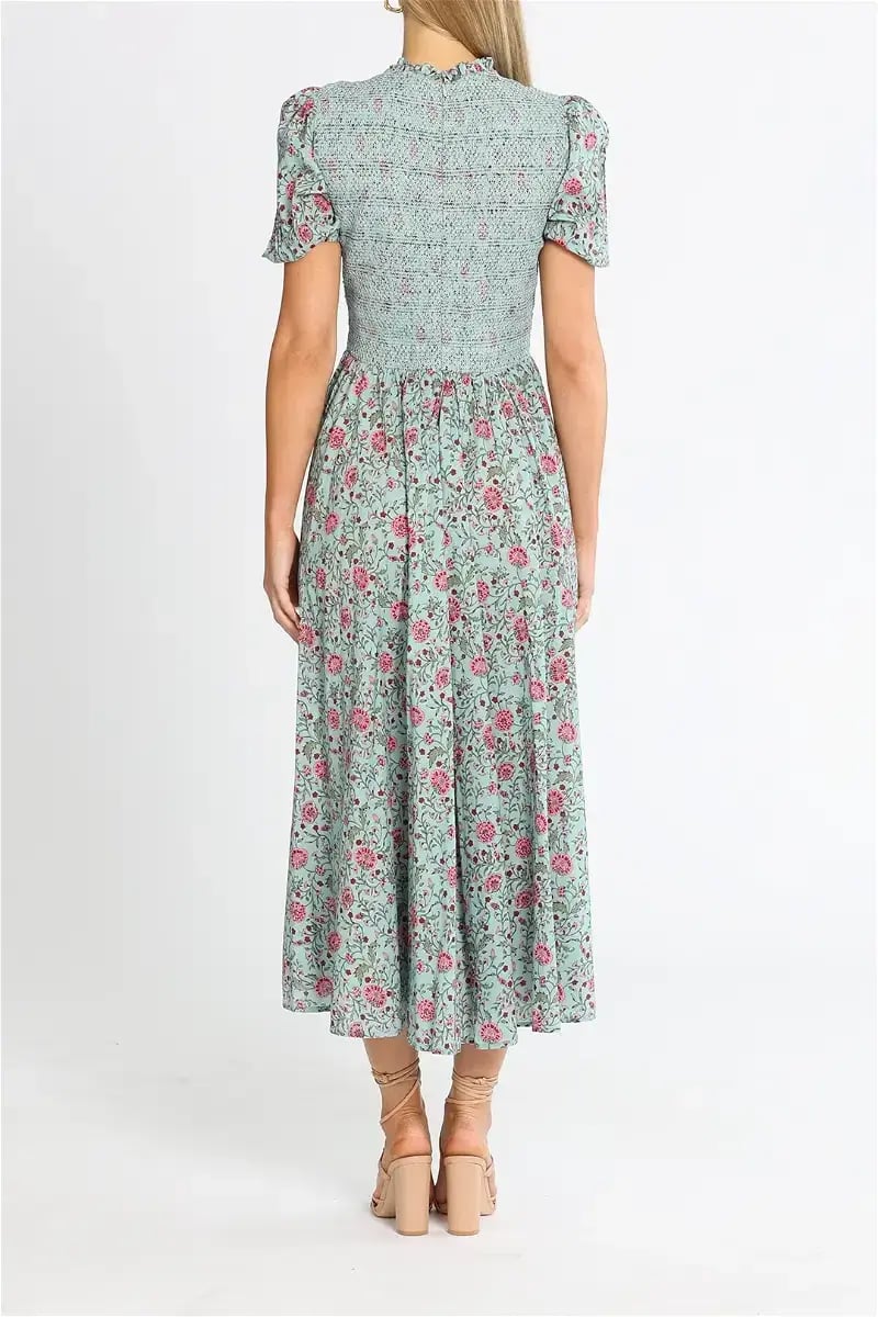 Alemais Frances Midi Dress Blue Pink Floral Size 8 photo 3