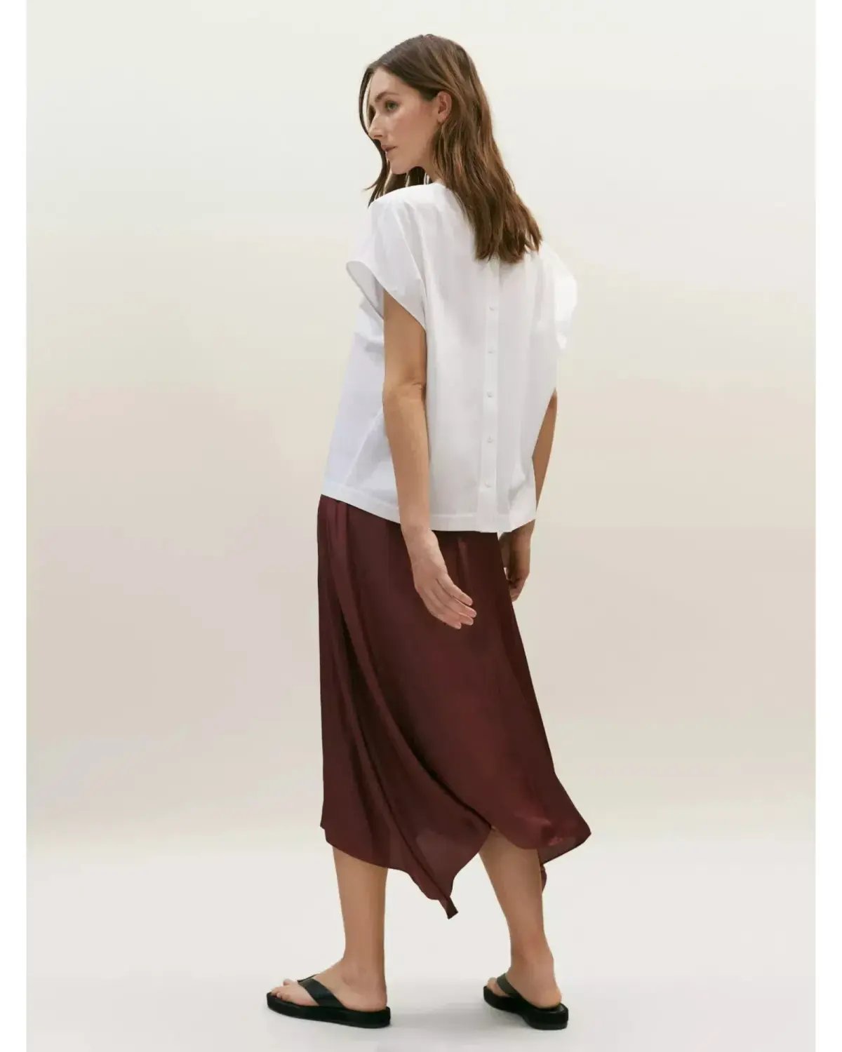 Massimo Dutti "Flowing Asymmetric" Midi Skirt Burgundy Size AU 6 photo 2