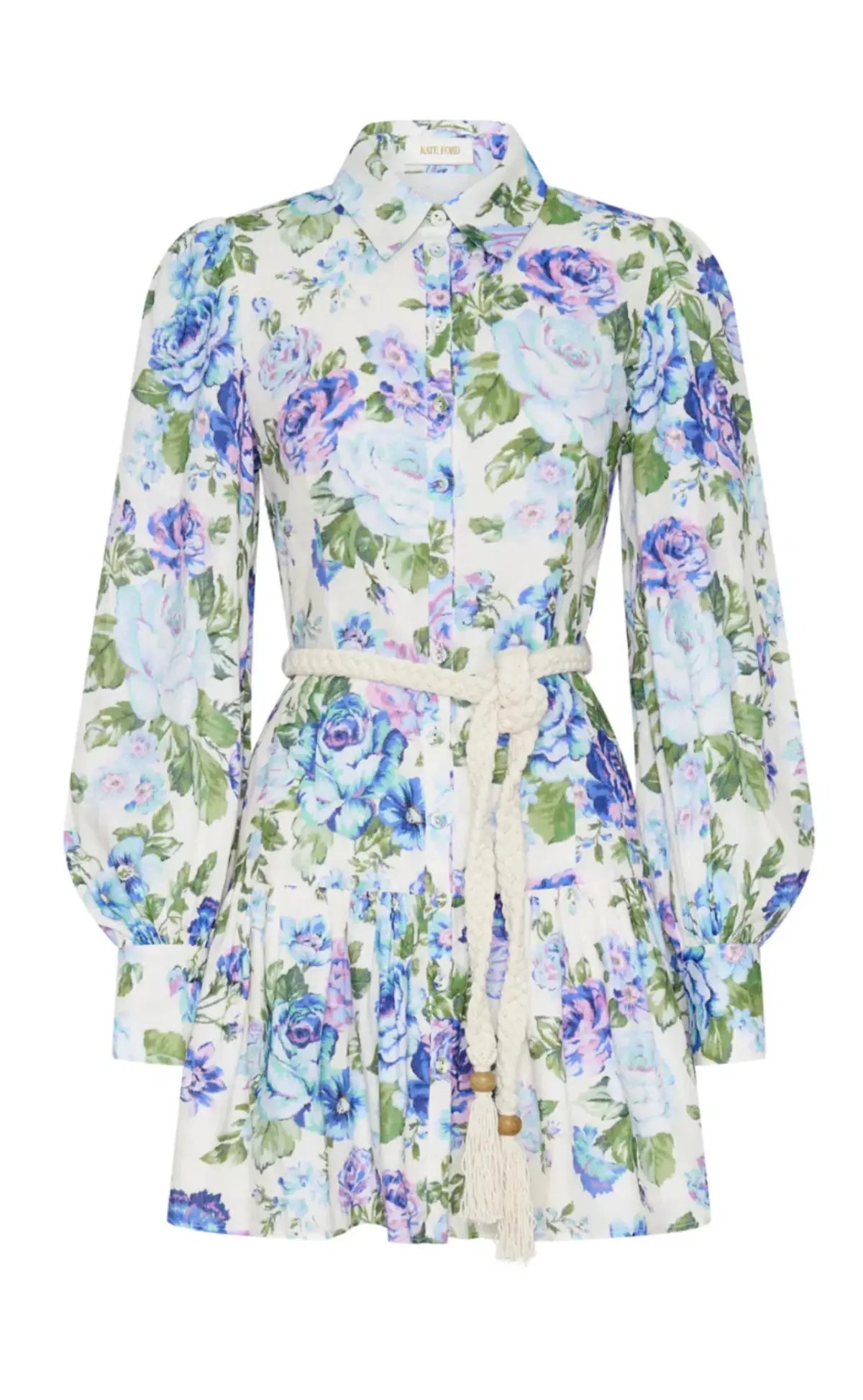 Kate Ford Mojave Short Shirt Dress Belt Floral Blue Size 3/Au 12 photo 5