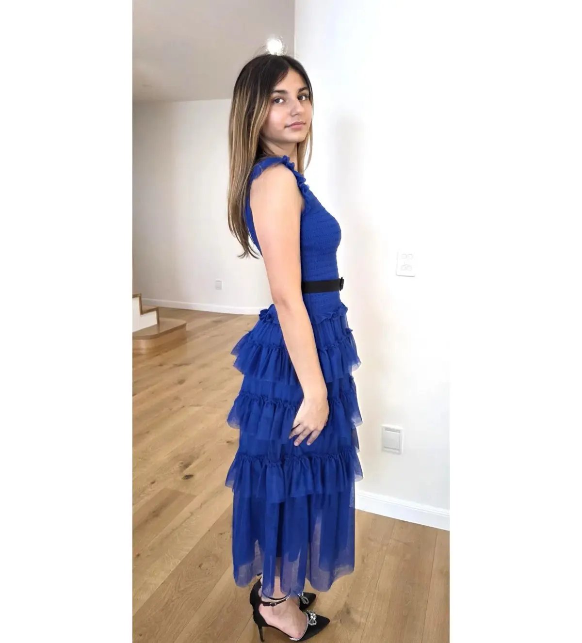 ME+EM Ethereal Tulle Shirred Midi Dress Electric Blue Size AU 8 photo 5