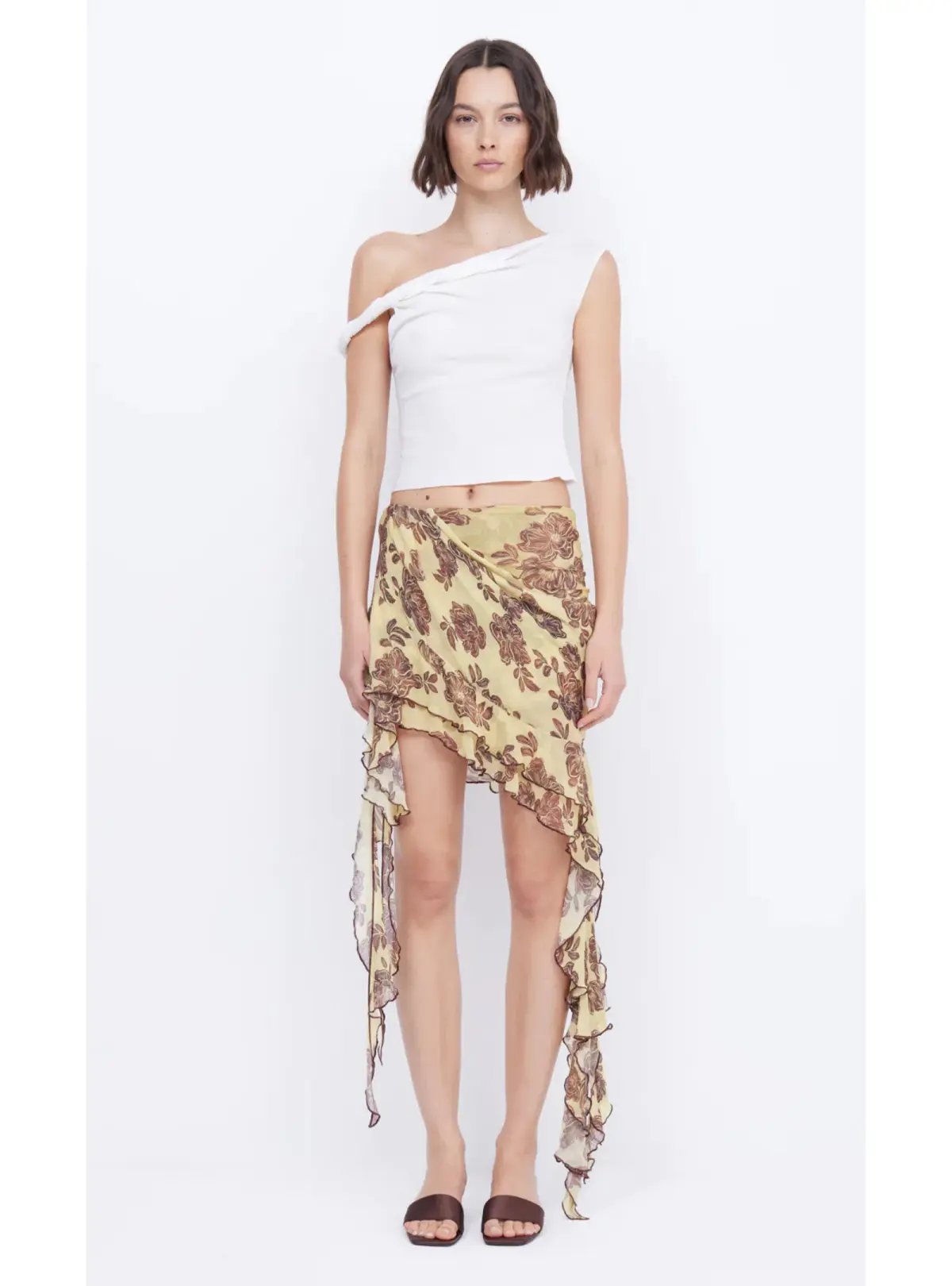 Bec & Bridge Set  Spiral Crush Top Citrus and Malibu Bay Frill Skirt Citrus Plum FLoral Size AU 10 photo 3