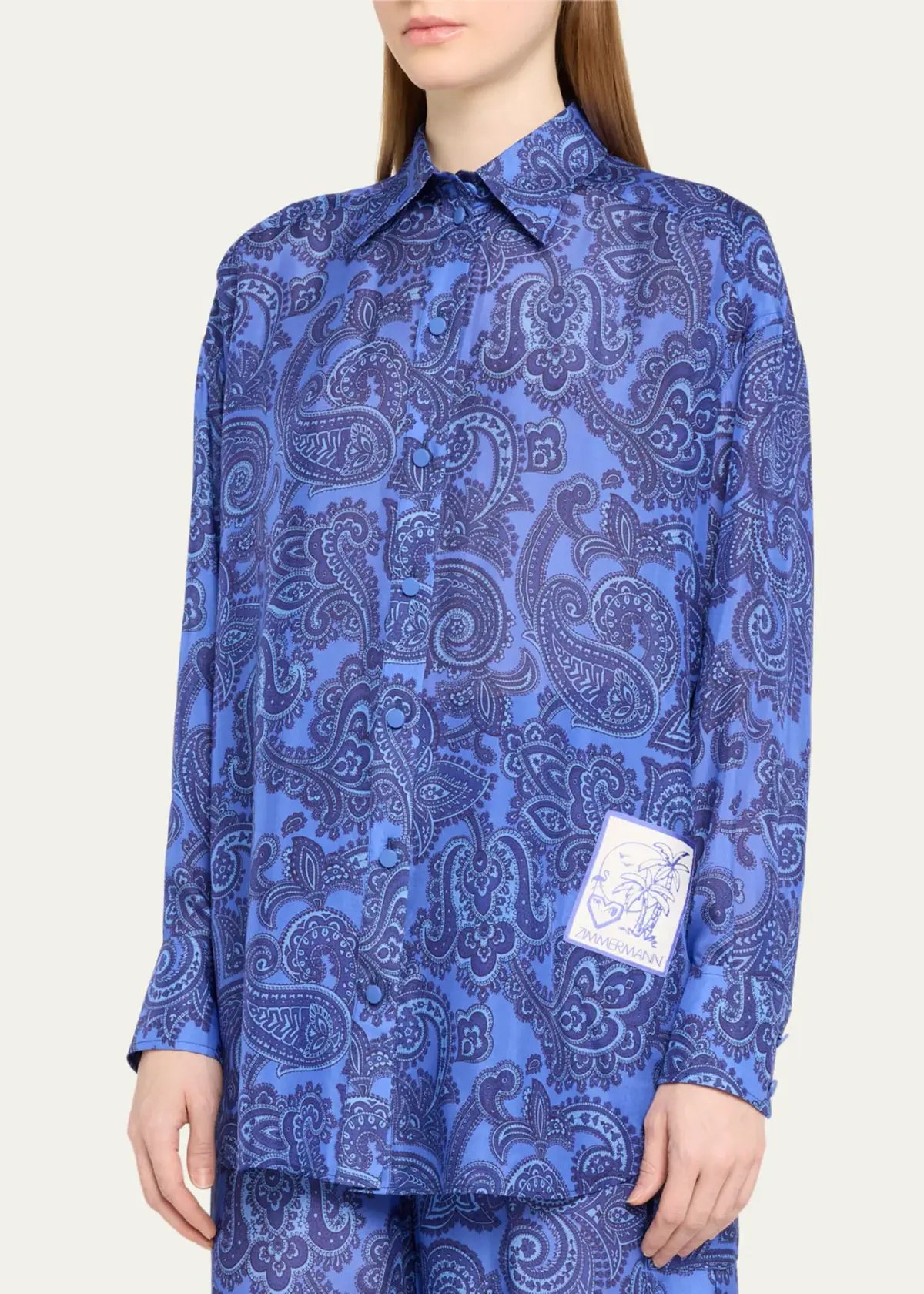 Zimmermann Ottie Relaxed Shirt Size 0P/ AU 6 and Pant Size 1/ AU 10 Set Blue Paisley photo 2