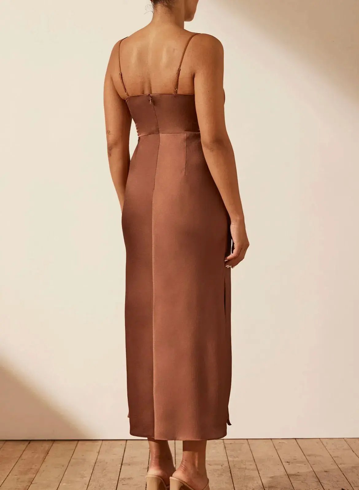 Shona Joy Luxe Twist Front Sleeveless Midi Dress Mocha Size AU 16 photo 4