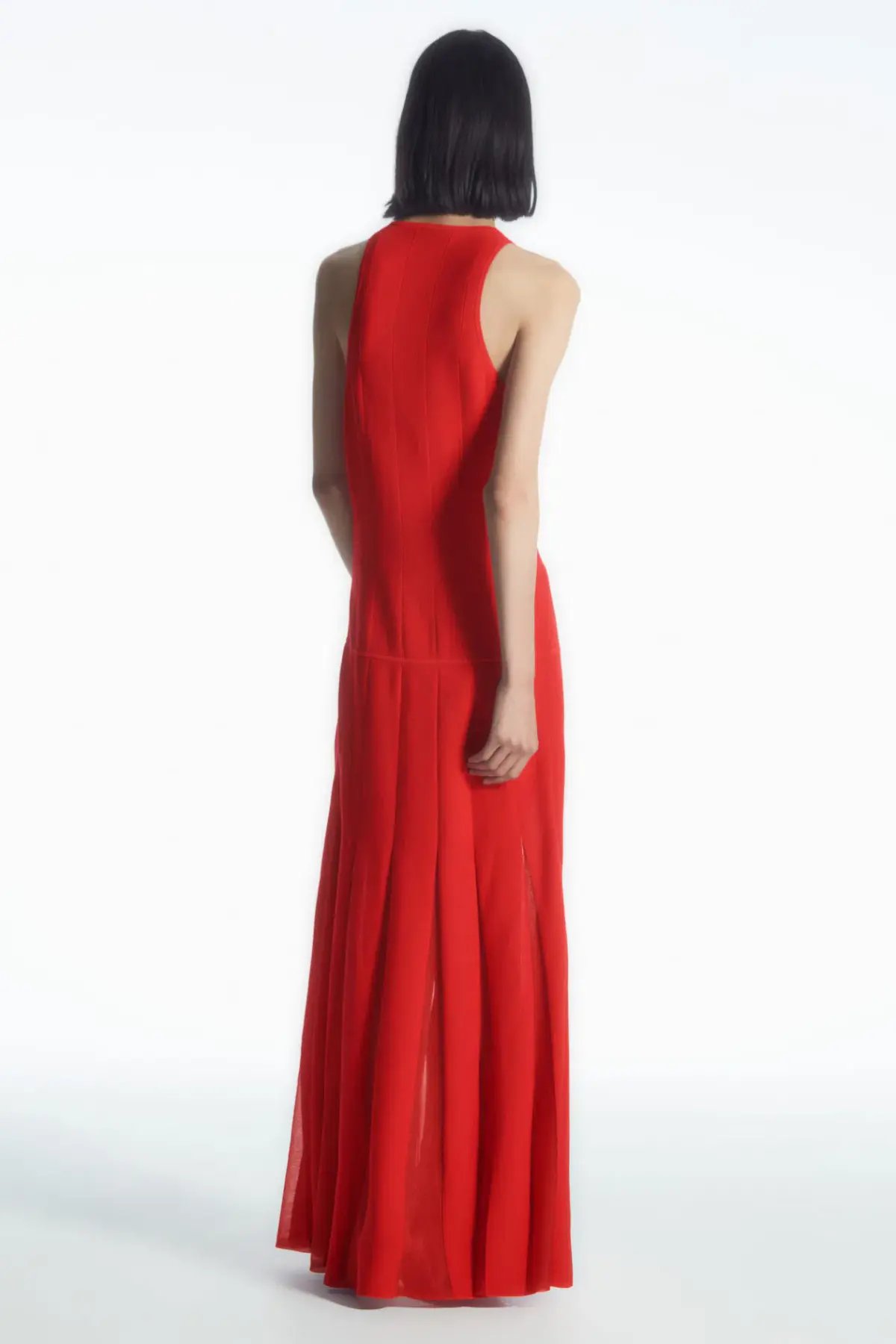 COS Pleated Racer Neck Maxi Dress Red Size 8 photo 2