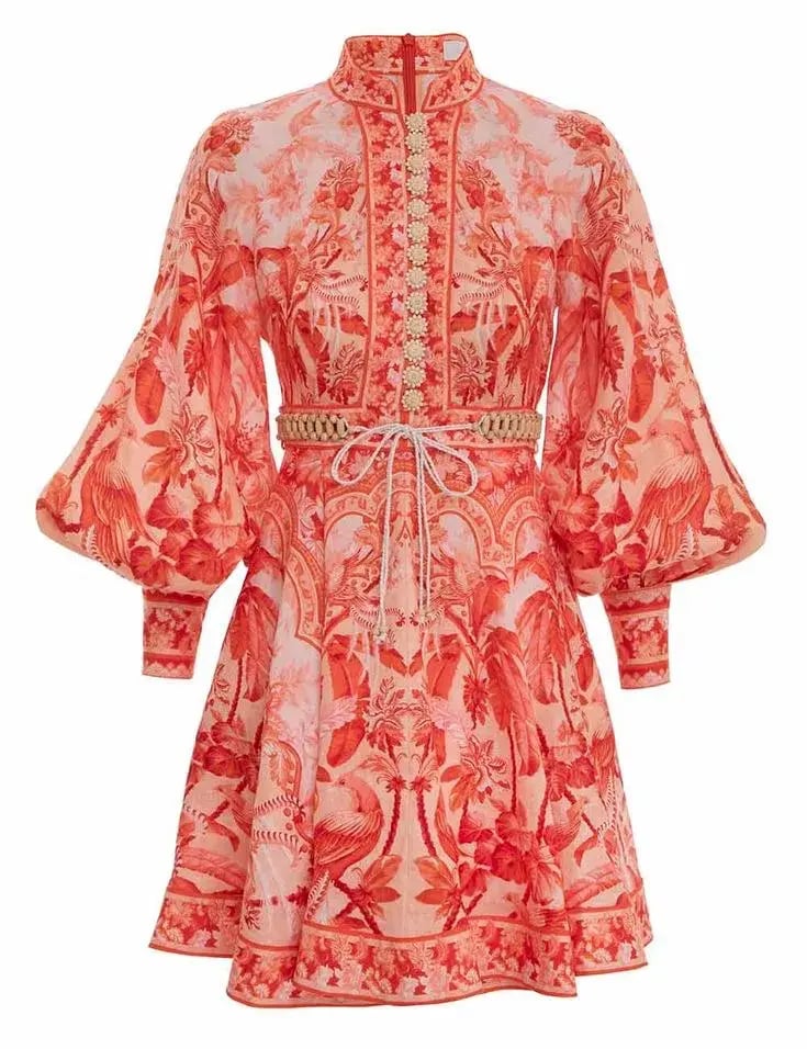 Zimmermann Lyre Billow Sleeve Mini Dress Red Palm Size 2 photo 4