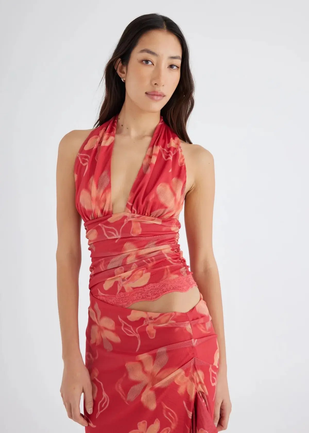 Benni Penelope Halter Maxi Dress Hibiscus Floral Size 8 photo 4