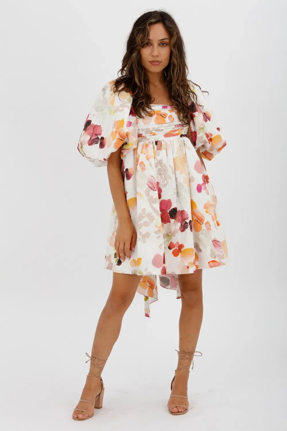 AJE Dassia Puff Sleeve Mini Dress Floral Print Size 10 photo 2