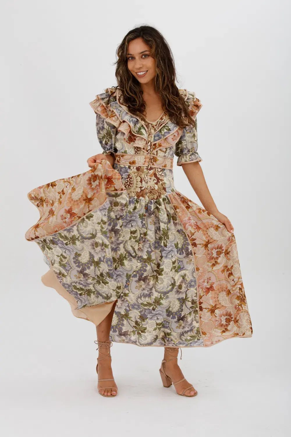 Alèmais Phillipa Ruffle Neck Midi Dress Floral Size 8 photo 3