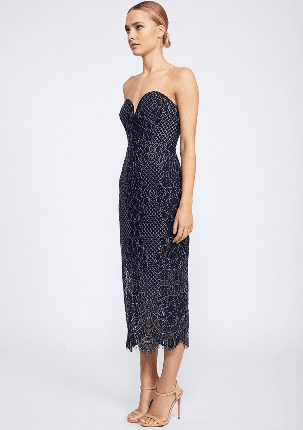 Shona Joy Lace Bustier Midi Dress Navy Size 10 photo 2
