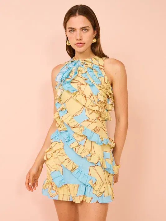 Issy Multi Frill Mini Dress in Summer Print Size 10 photo 2